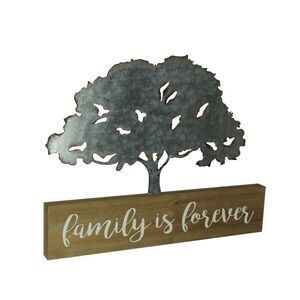 Wood and Metal Art Family is Forever Tree Table Sculpture